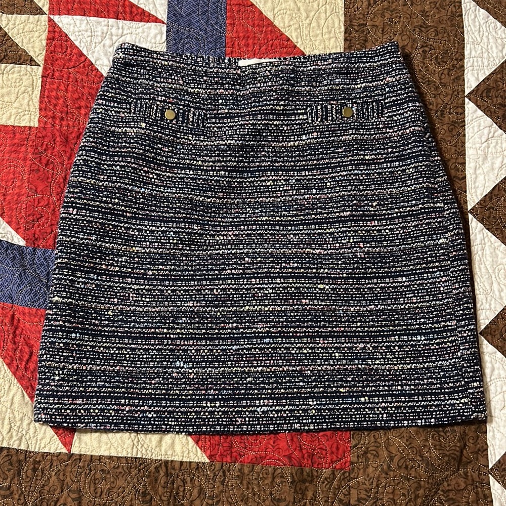 Loft Navy Multi Colored Mini Skirt With Fake Pockets